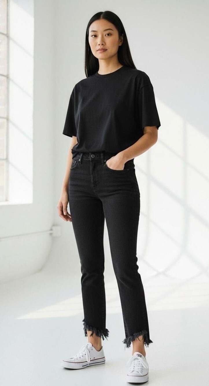 3x1 Mamba Black Fringe Ankle Skinny Jeans Size 26